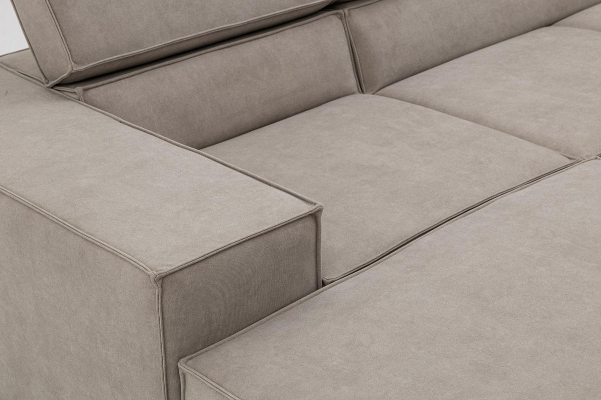 ECKSOFA PURE U Rechts mit Schlaffunktion 127x270 Velours Creme - Creme/Schwarz, Holz/Textil (204/340cm) - Muffo