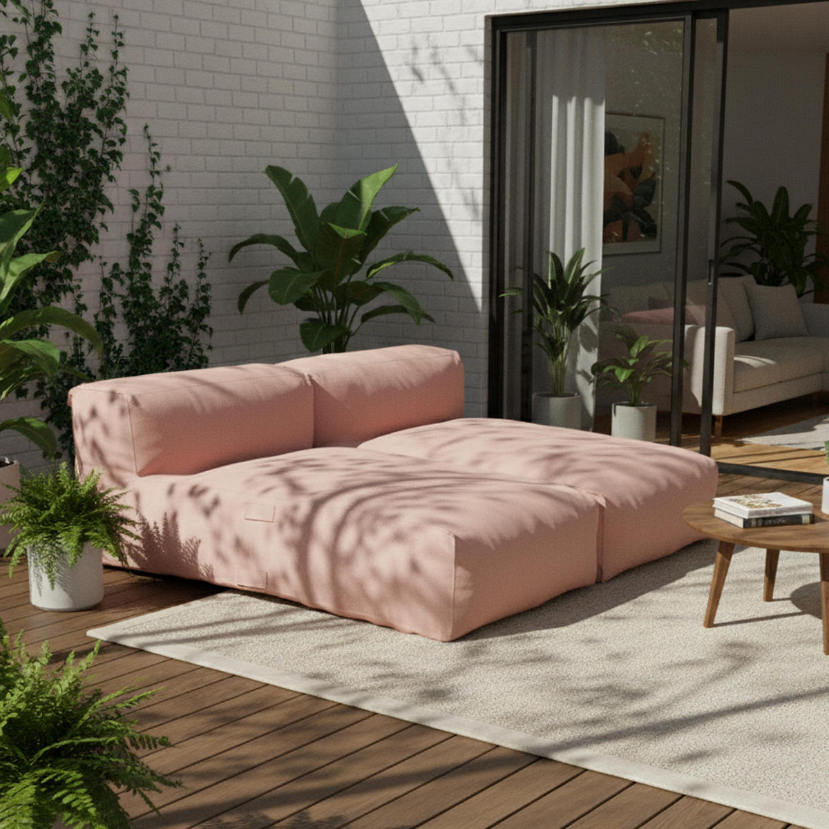 GARTENSOFA mit 2 Sitzplätzen, Puderrosa - Pink, Textil - Oviala