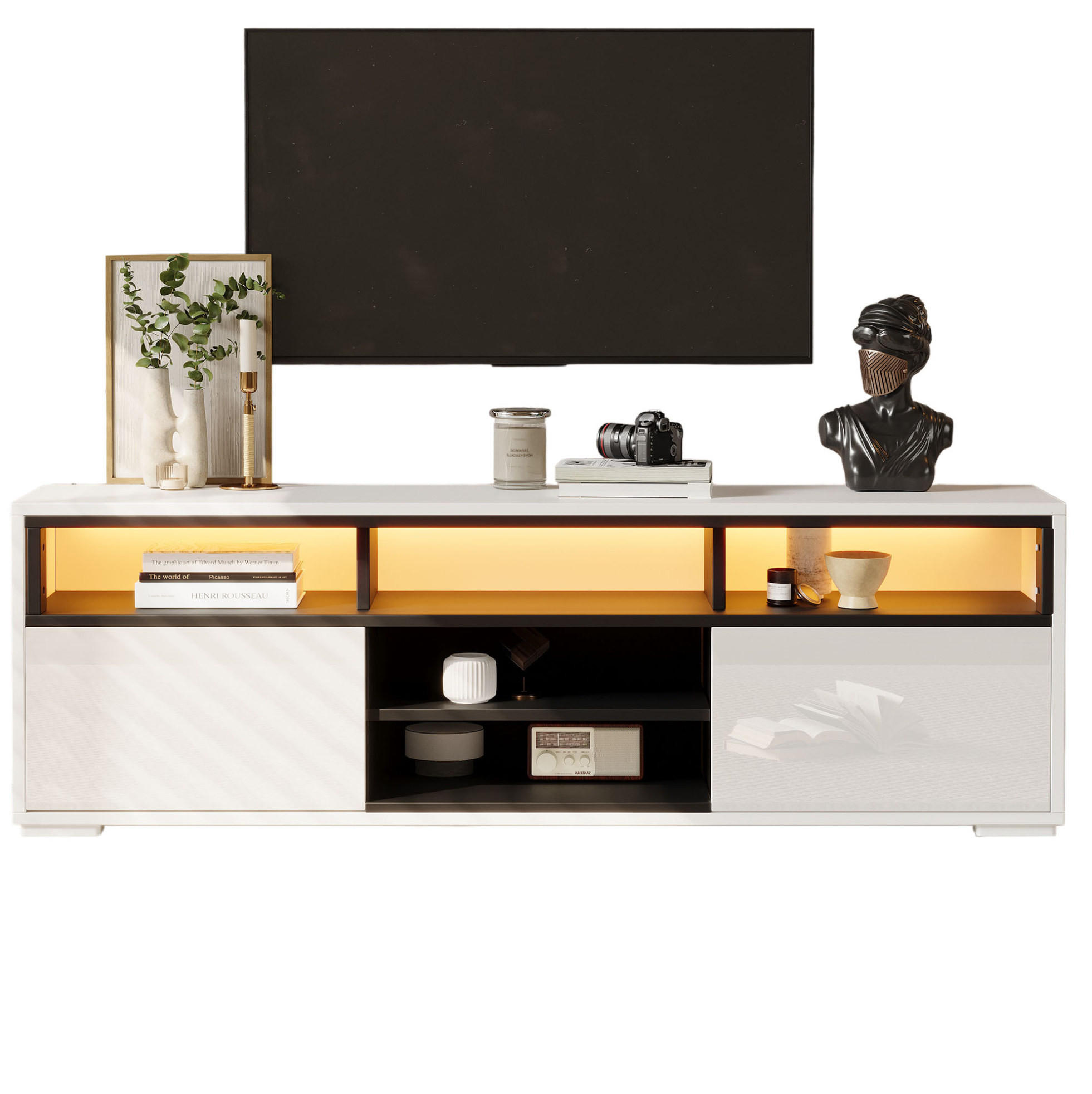 TV-LOWBOARD 150/35/50 cm weiß aus Spanplatte mit LED und Stauraum - Weiß, Holzwerkstoff (150/50/35cm) - OKWISH