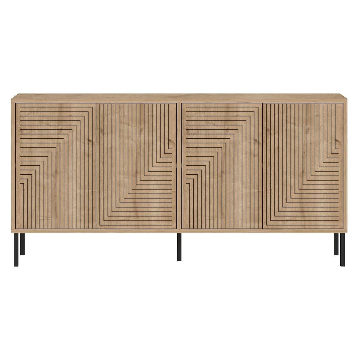 SIDEBOARD mit 4 Türen, gestreift dekoriert 36/150/75 cm - Eichefarben, Holzwerkstoff (36/75/150cm) - Calicosy