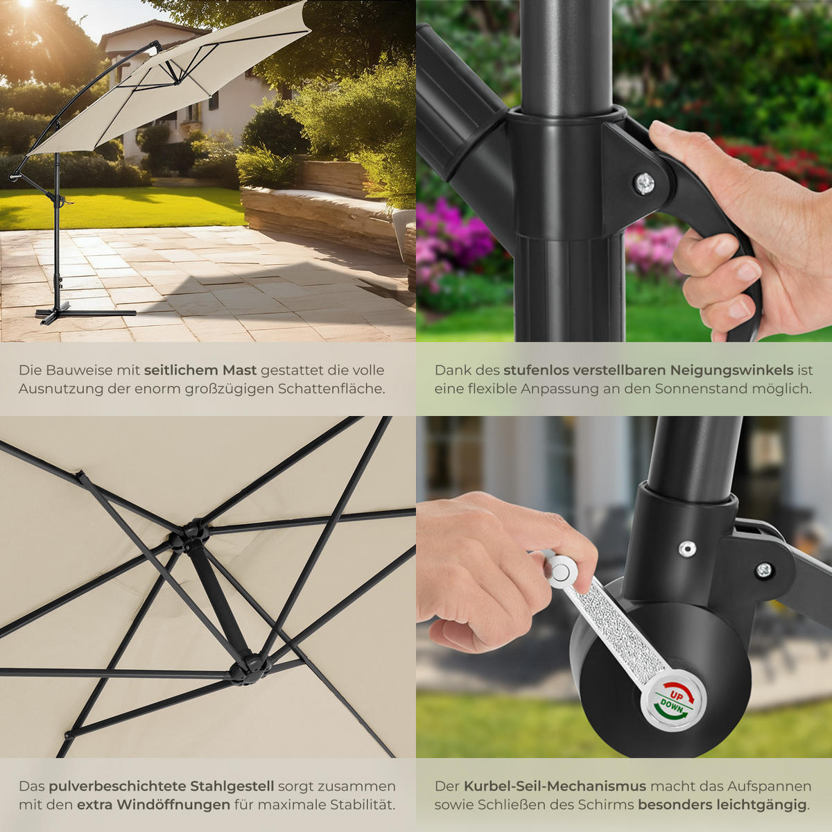 SONNENSCHIRM Ciccio, inklusive Schutzhülle, beige - Beige, Textil (350/350cm) - tectake