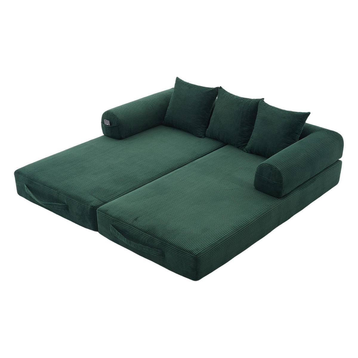 SCHLAFSOFA 200/94/67 cm Smaragd mit Seitentaschen plus und 3 Kissen - Smaragdgrün, Textil (200/67/94cm) - Oxeza