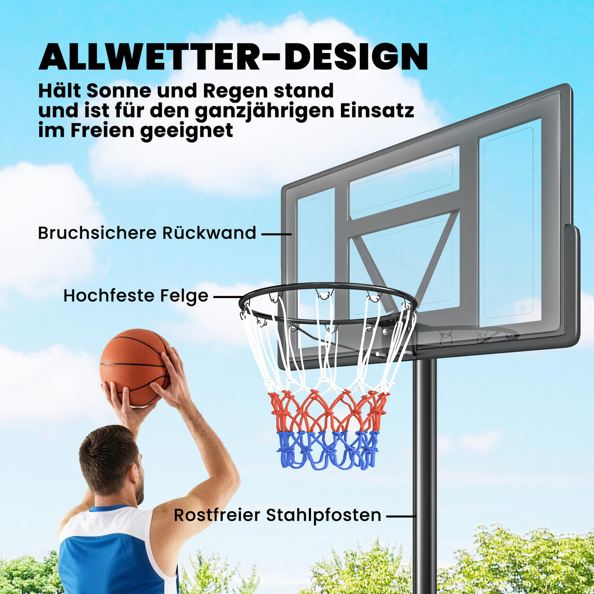 BASKETBALLKORB DE-10542 Schwarz - Schwarz, Metall (70/110cm) - ComfortXL