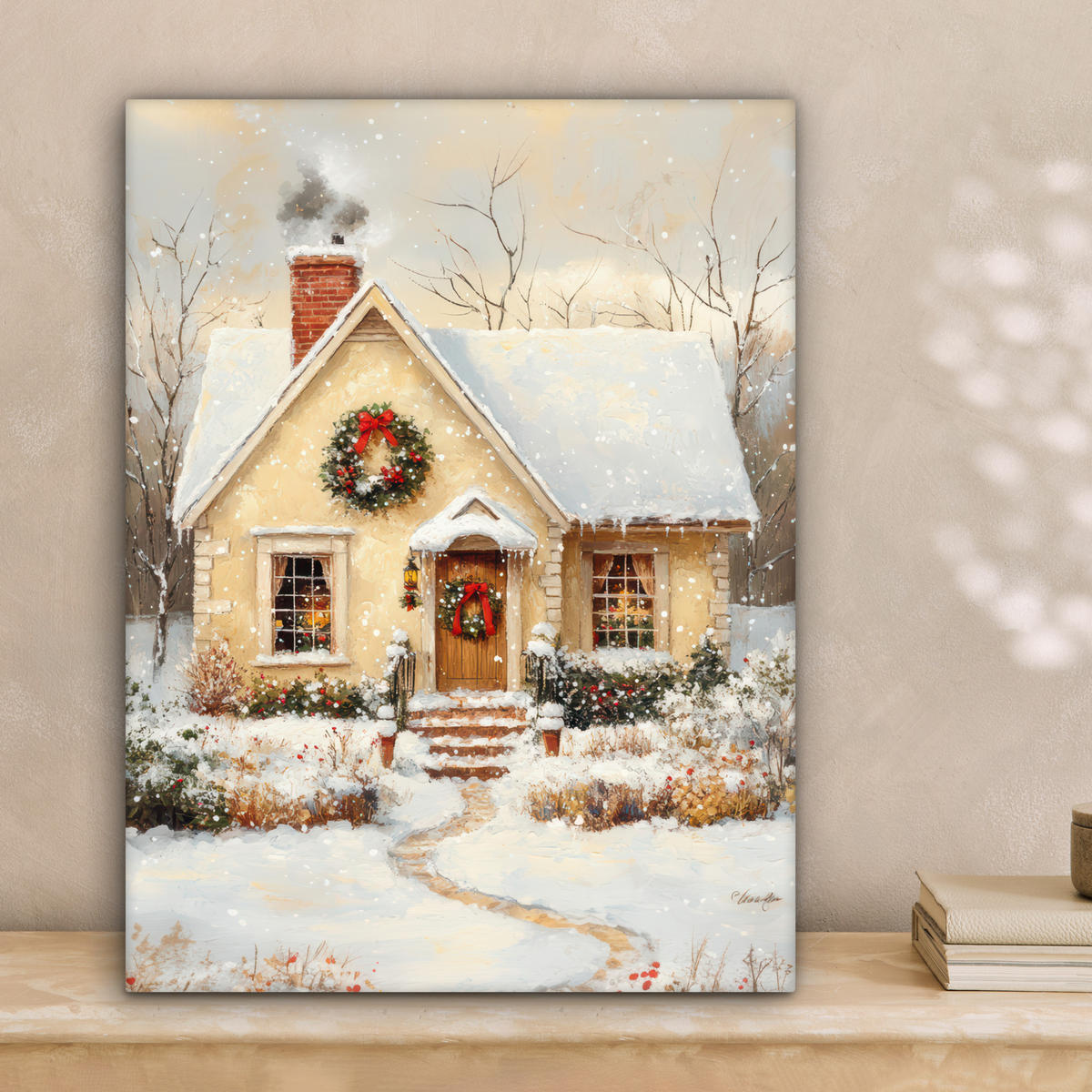 LEINWANDBILD Weihnachten - Zuhause - Winter - Schnee Room Decor 30x40 cm - Creme, Textil (30/40cm) - MuchoWow