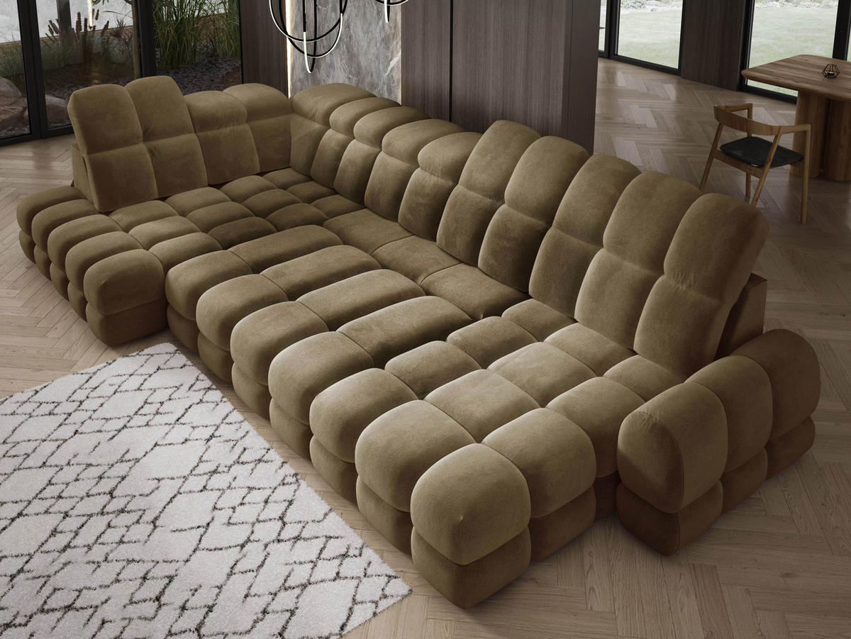 ECKSOFA TOLLO Salvador-stoff U-form 400x217x105 cm olivgrün - Olivgrün, Holz/Textil (400/217cm) - DomoHome