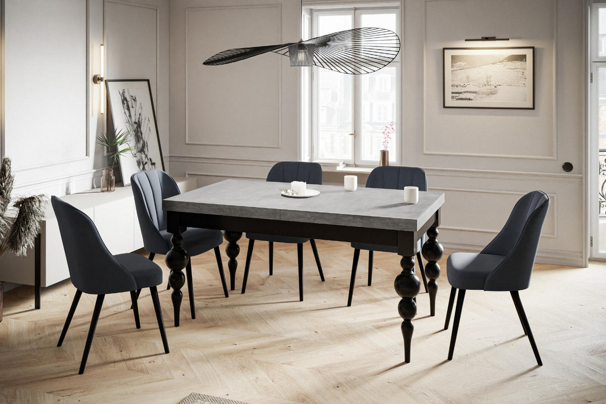 ESSZIMMERTISCH LENA, ausziehbarer Tisch 170-250X90X78,5 cm, Farbe: Grau, mit Tischbeinen in Farbe Schwarz - Schwarz/Grau, Holzwerkstoff (170/80/79cm) - Alpi-Möbel
