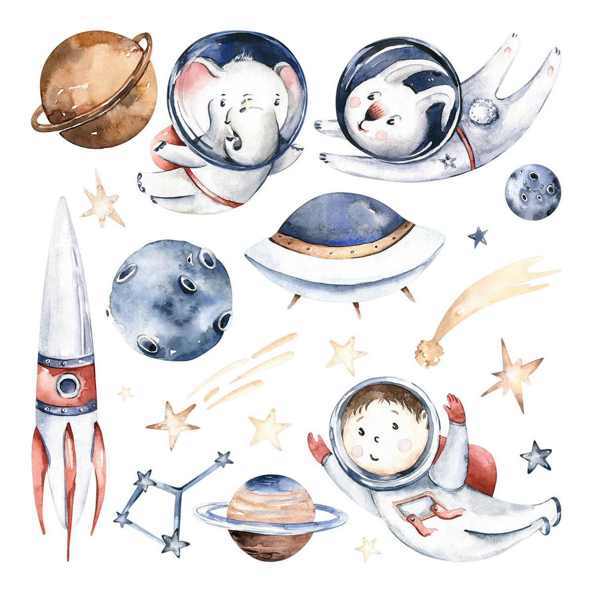 WANDAUFKLEBER 80x137cm - Kleine Astronauten - Multicolor, Kunststoff (80/137/0.1cm) - Wallfluent