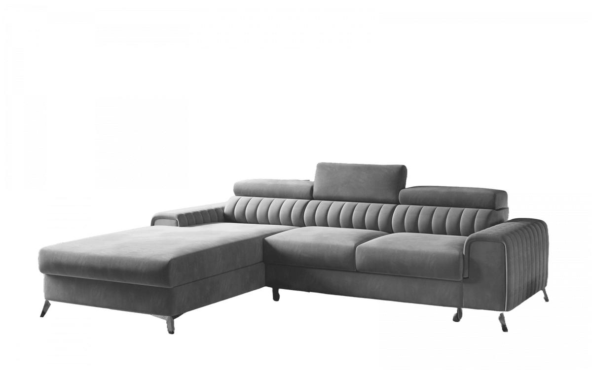 ECKSOFA mit Schlaffunktion und Bettkasten - Chromfarben/Dunkelgrau, Textil/Metall (278/205cm) - Eltap