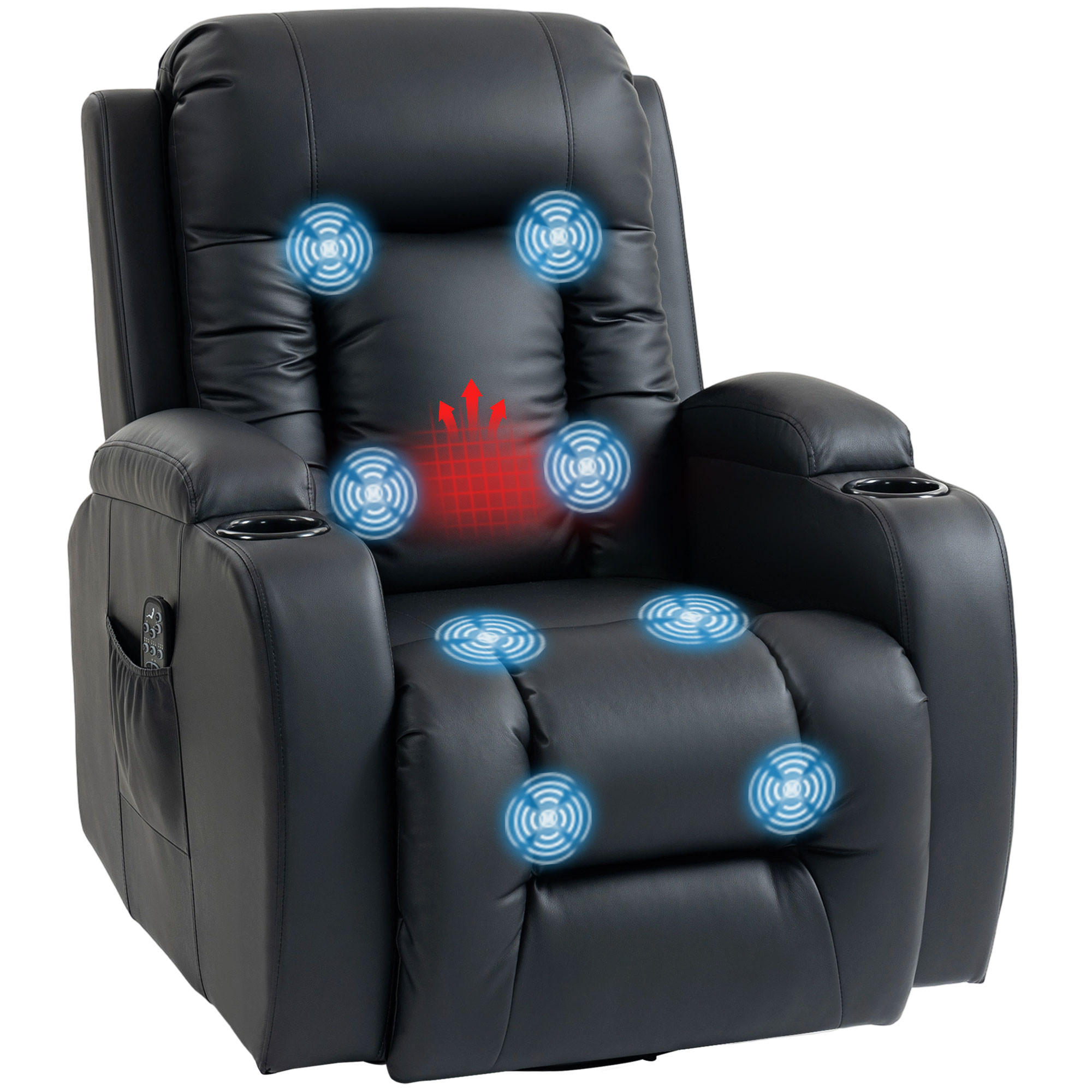 MASSAGESESSEL DE-06426 Wipp-, Liege- & Wärmefunktion, 145° neigbar, drehbar Schwarz - Schwarz, Metall (82/103/99cm) - ComfortXL