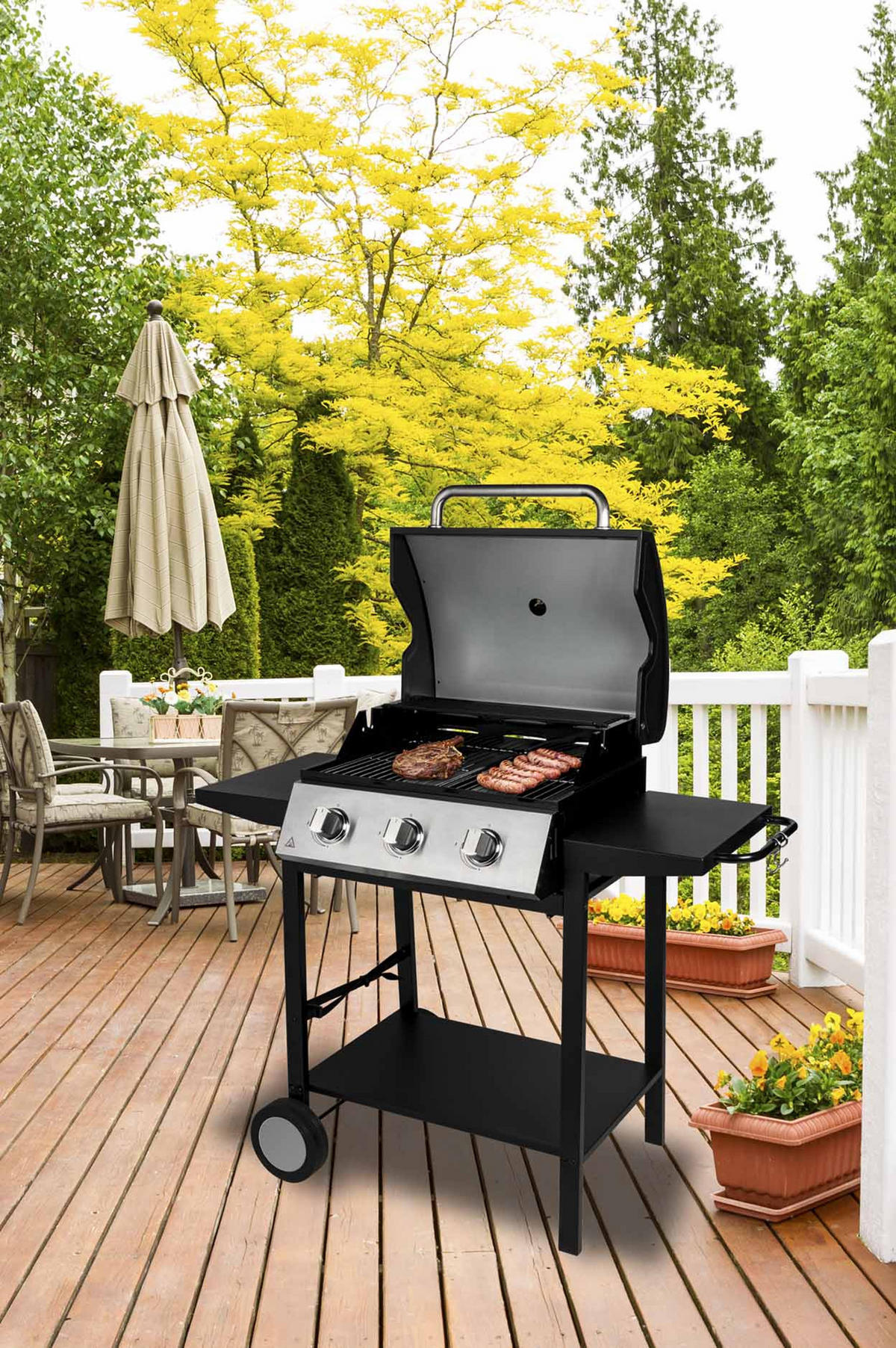 GASGRILL mit 3 Brennern HARLEM - Schwarz, Metall (115.5cm) - Somagic