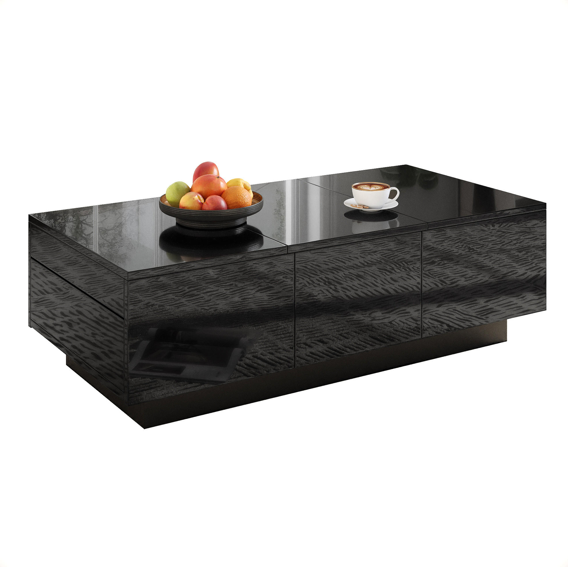 COUCHTISCH aus Spanplatte 100x50x23 cm Schwarz mit Schiebefächern und 2 Schubladen - Schwarz, Holzwerkstoff (100/50/23.5cm) - IVMEU