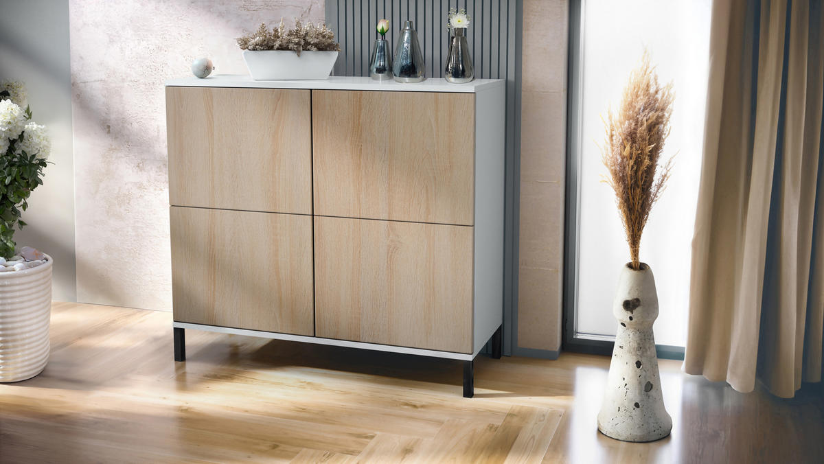 KOMMODE Rova Eiche sägerau - Eiche San Remo, Holzwerkstoff (92.5/83.5/35cm) - Vladon