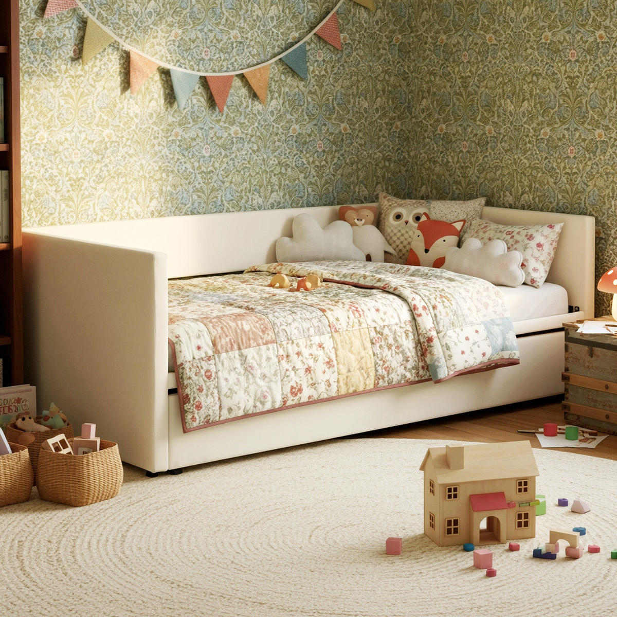 POLSTERBETT Tagesbett 90/200 cm ausziehbar auf 180/200 cm Samtoptik Beige - Beige, Textil (180/200cm) - Creahappy