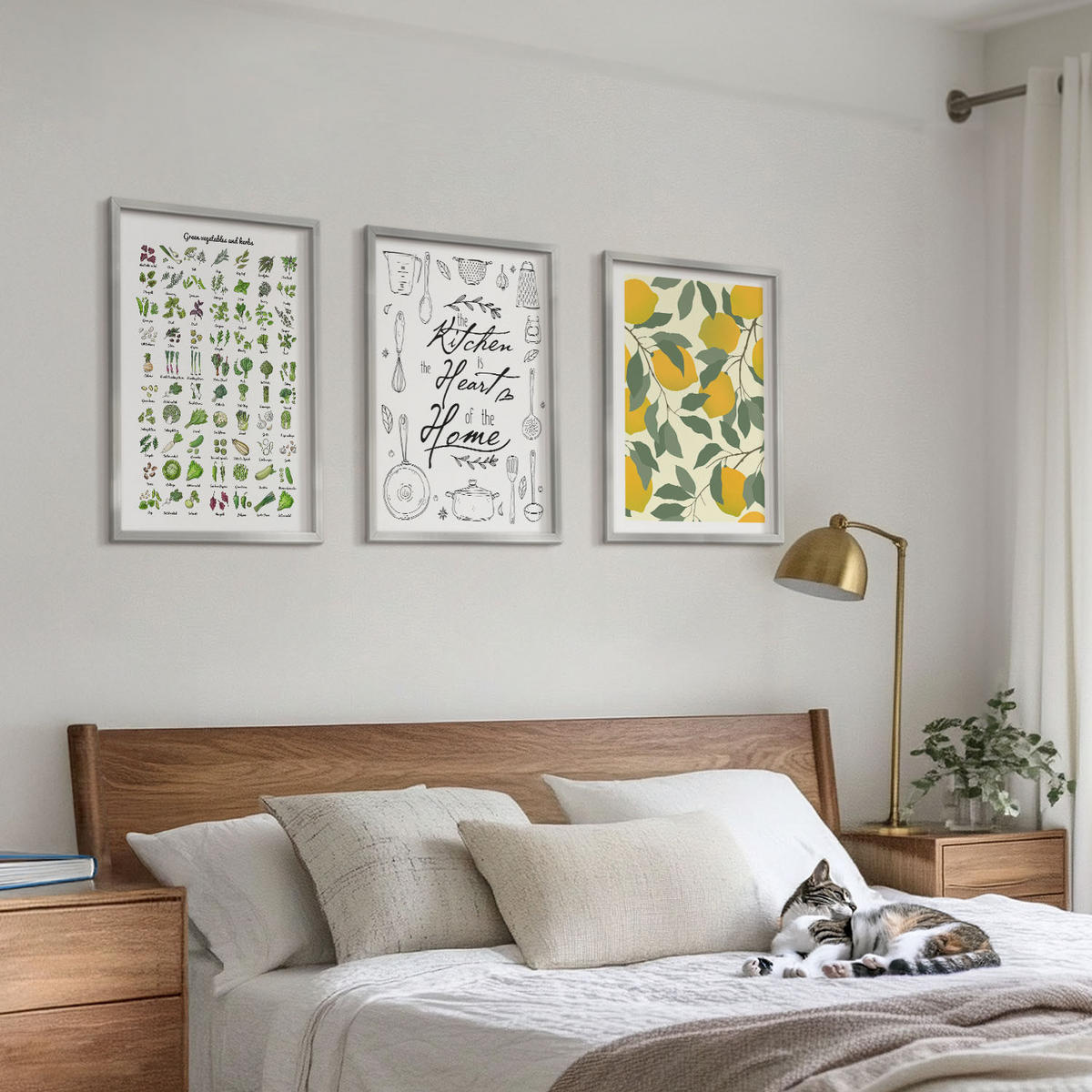 WANDBILDER 3er Set - 40x60 cm Silberner Rahmen - Bemalte Zitronen-Küchenkräuter - Silberfarben, Kunststoff (40/60cm) - ArtPrintCave