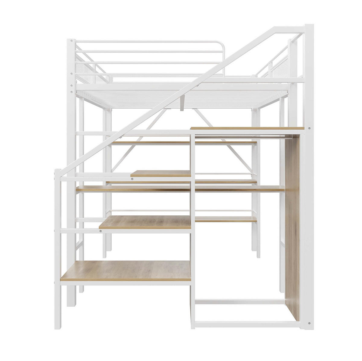 HOCHBETT 140/200 cm Weiß aus Metall mit Schreibtisch und Kleiderschrank - Weiß, Metall (140/200cm) - MIVRAY