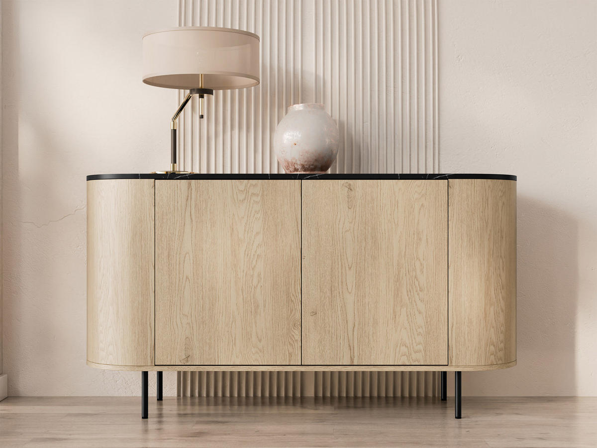 KOMMODE Lygrint 140 2D - Eichefarben/Schwarz, Holzwerkstoff/Metall (139/75/40cm) - MIRJAN24
