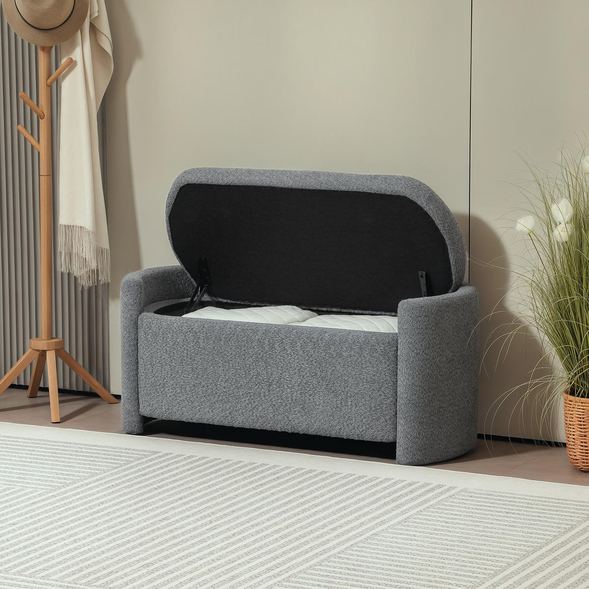 TRUHENBANK DE-07142 gepolstert, Eukalyptusholz Grau - Grau, Holz/Textil (44/45.5/105cm) - ComfortXL