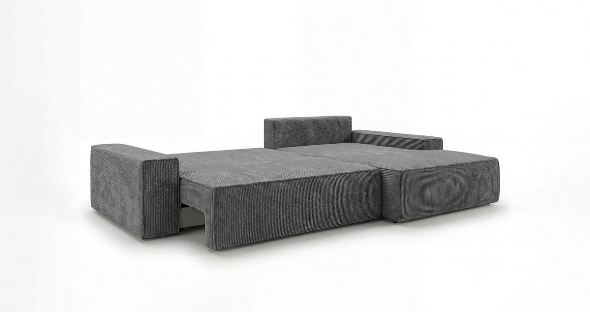ECKSOFA VERONA rechts dunkelgrau Cord Poso 60 - Schlaffunktion, Bettkasten - Anthrazit, Textil (280/184cm) - Cornero