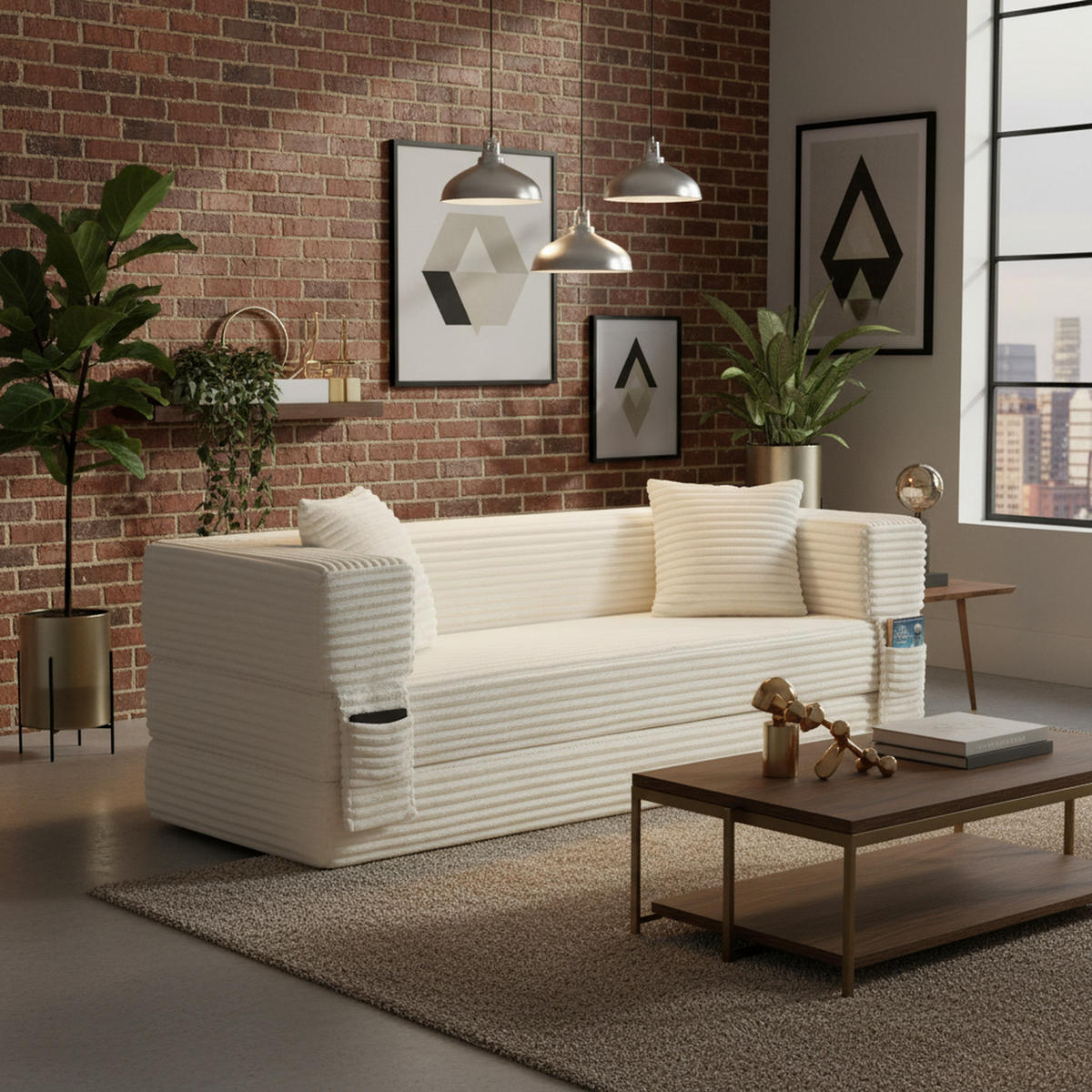 SCHLAFSOFA aus Cord in Weiß 2-lagiges Design & zum Doppelbett ausklappbar - Weiß, Textil (76/60/200cm) - Urban Meuble