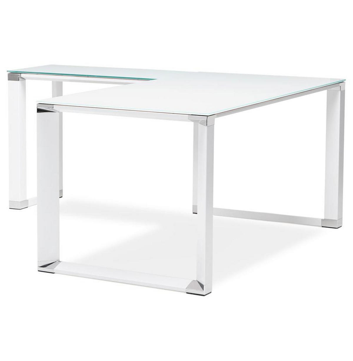ECKSCHREIBTISCH Glas Metall Chromakzente Platzsparend KERIX, Weiß 170x160x73 cm - Weiß, Glas/Metall (160/170/73cm) - KADIMA DESIGN