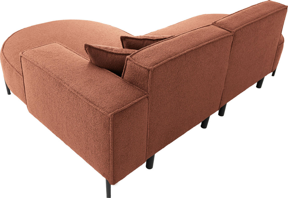 ECKSOFA Hana Loft 3-Sitzer Ecke Rechts, Boucle, Terra 241/80/168 cm - Terracotta/Schwarz, Textil/Metall (241/168cm) - WFL GROUP