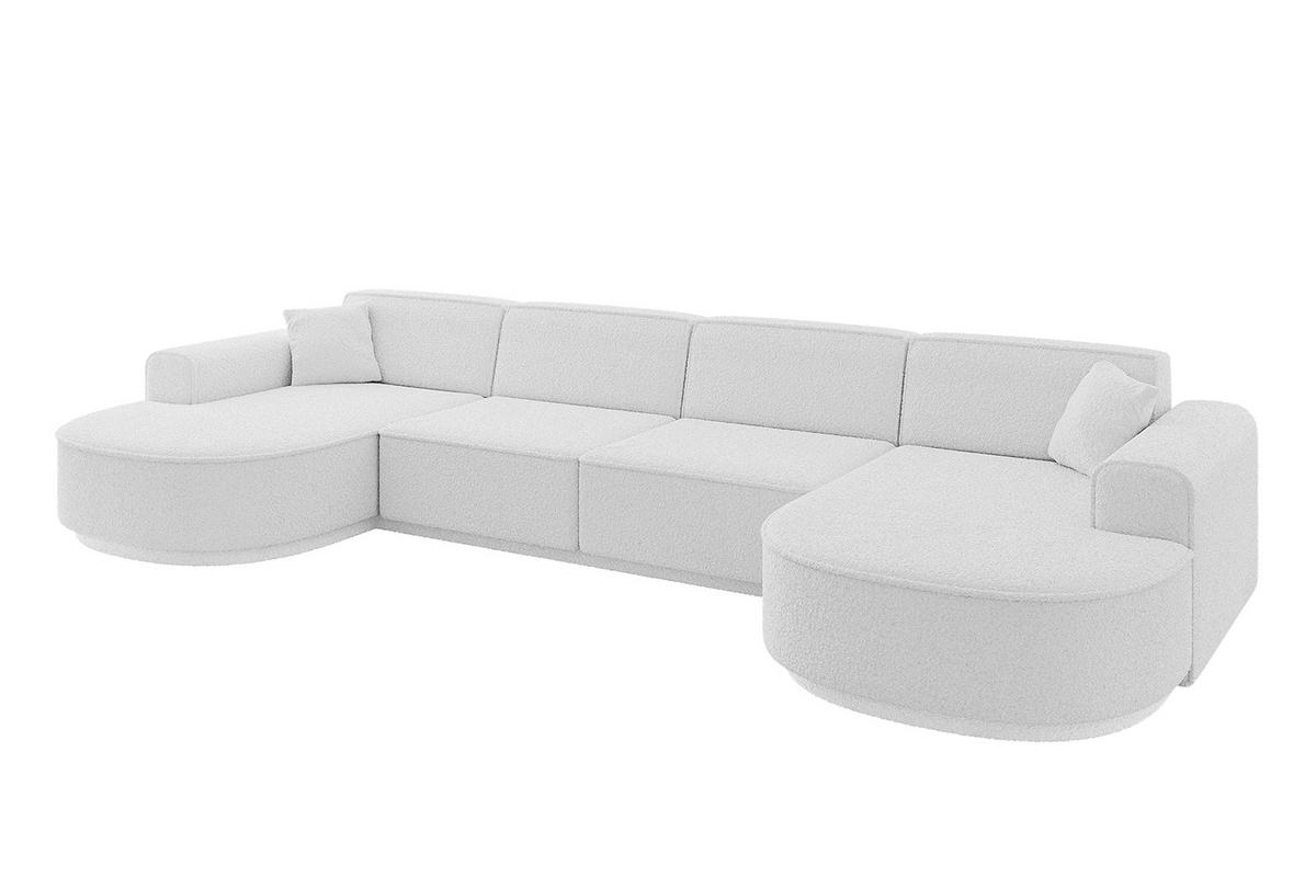 WOHNLANDSCHAFT MARI-U2 - 380x163x73,5 cm Weiß Bouclé - Schwarz/Weiß, Holzwerkstoff/Kunststoff (380/73.5/163cm) - ALTDECOR