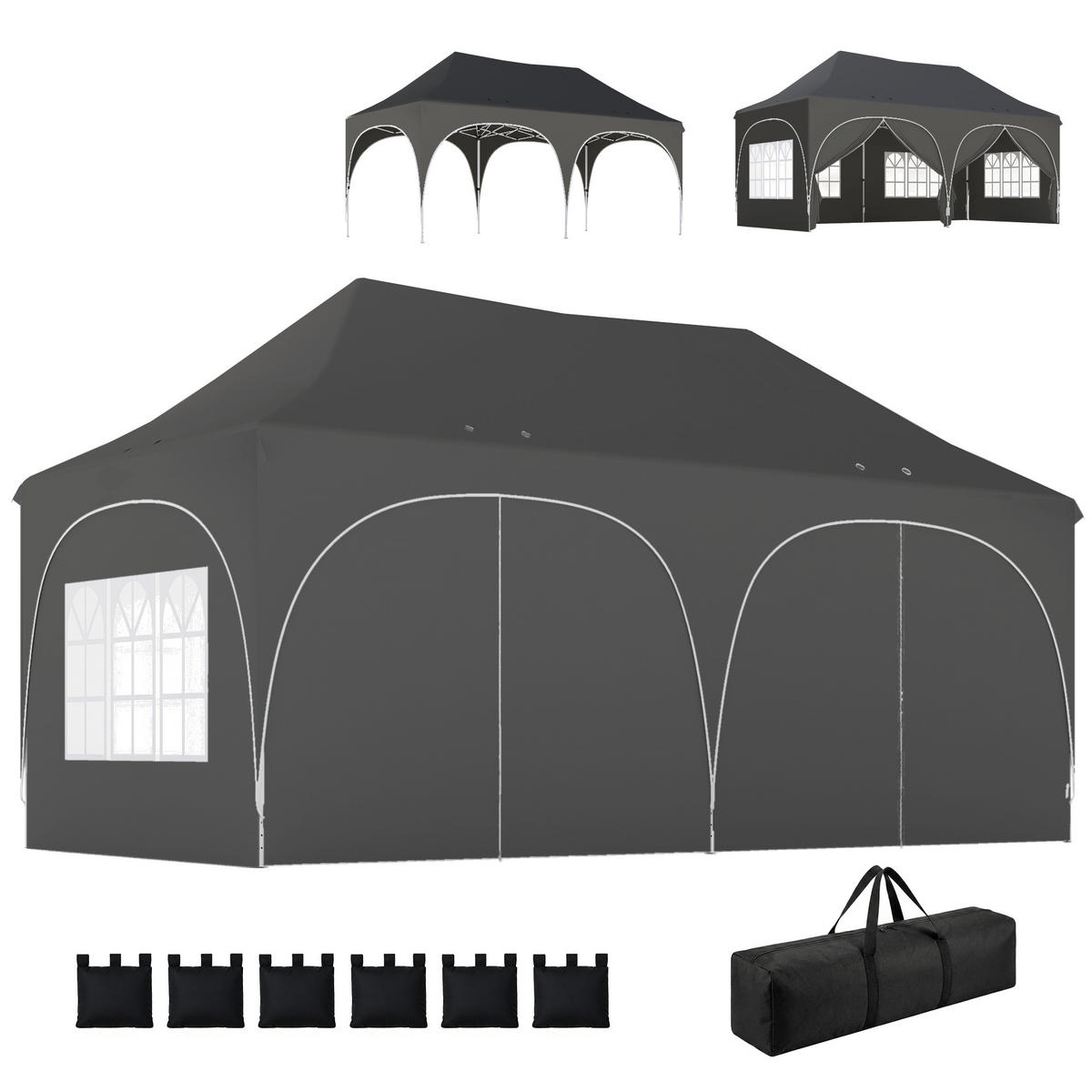 POP-UP-FALTZELT, 6×3m, dunkelgrau - Grau, Metall (300/315/598cm) - Vallsero