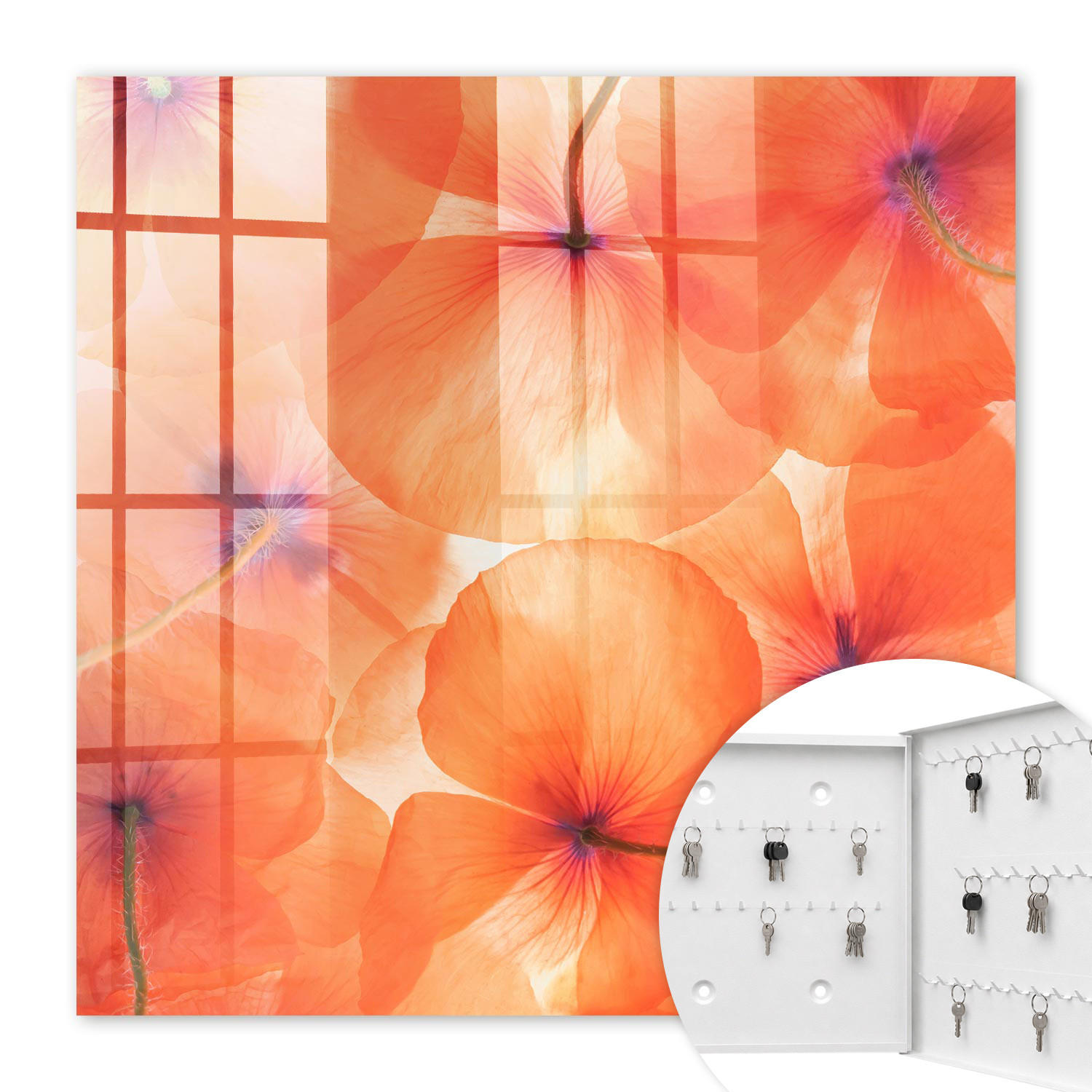 SCHLÜSSELBOX Weiß 30x30 cm – Türöffnung nach rechts - Blumenekstase - Orange, Metall (30/30/5cm) - TULUP