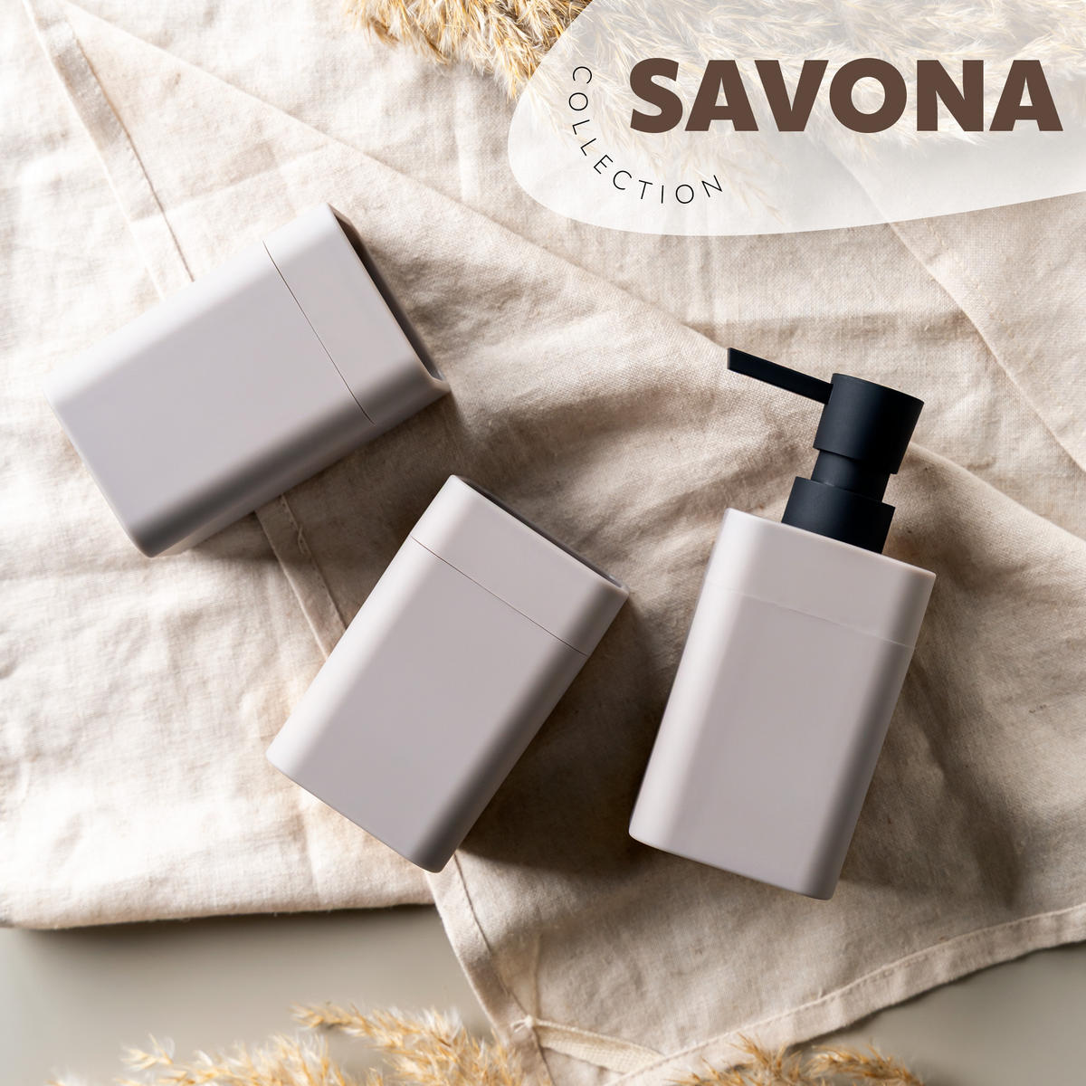 BADEZIMMER-SET SAVONA, Soft-Touch, taupe, eckig - Taupe, Kunststoff (7/16/9cm) - bremermann