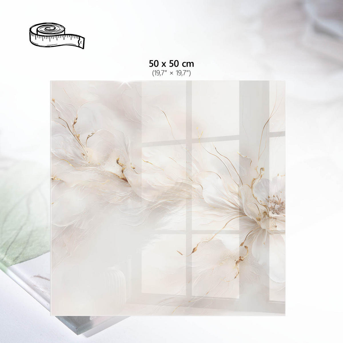 TISCHPLATTE 50x50 cm – ätherische Blüten - Beige, Glas (50/50/0.4cm) - Wallfluent