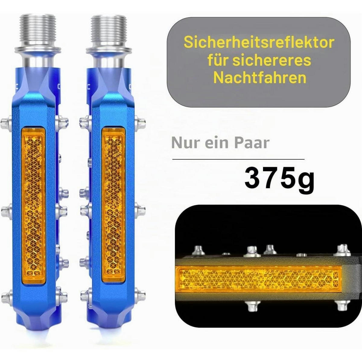 FAHRRADPEDALE Aluminium Blau mit Reflektoren - Blau, Metall (10.1/1.5/11.8cm)