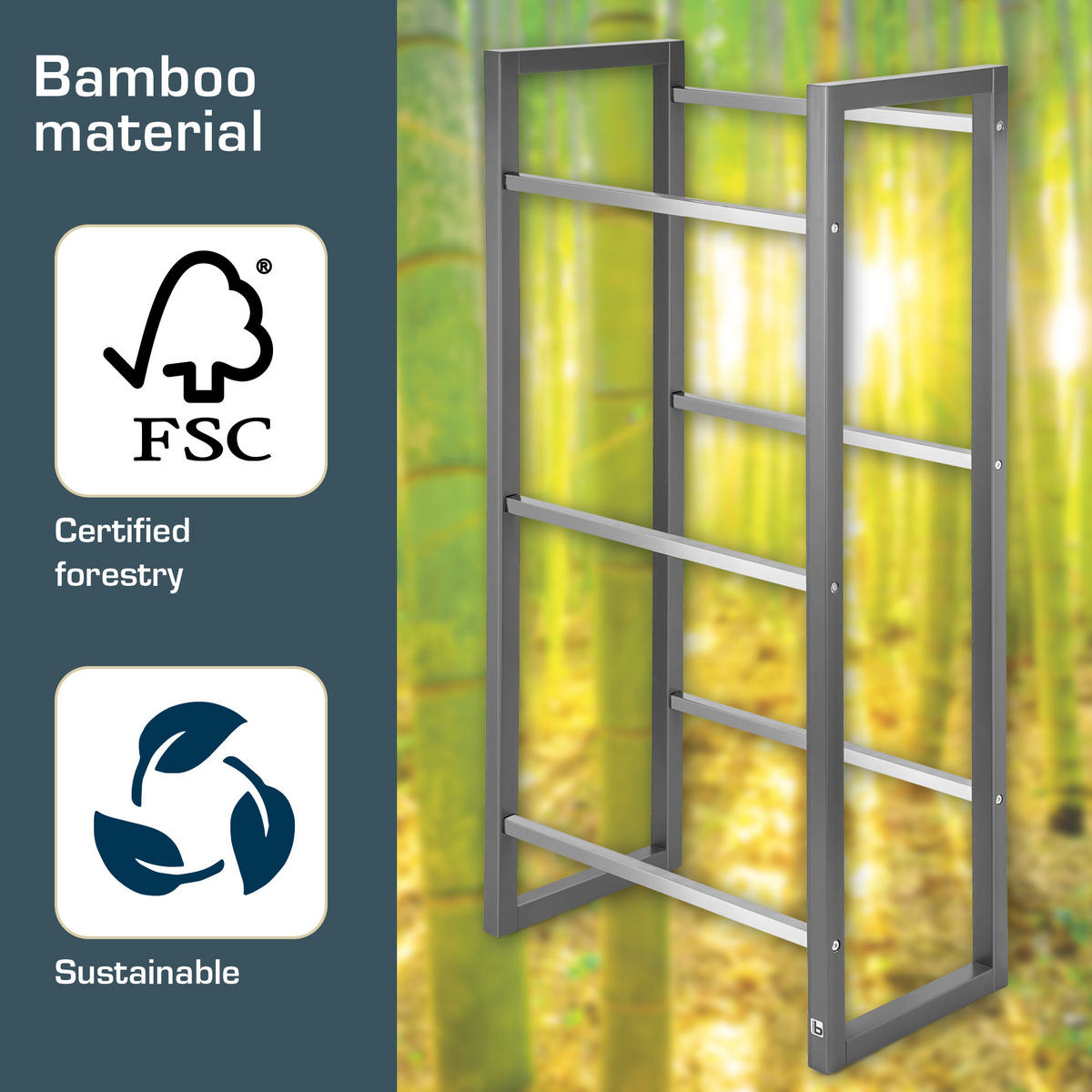 GETRÄNKEREGAL Mattis Anthrazit - Anthrazit, Naturmaterialien/Bambusholz (55/112/32cm) - BoMoe