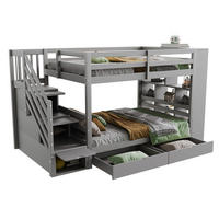 ETAGENBETT 90/200 cm Grau mit Sicherheitstreppe und Stauraum - Grau, Holz (90/200cm) - OKWISH