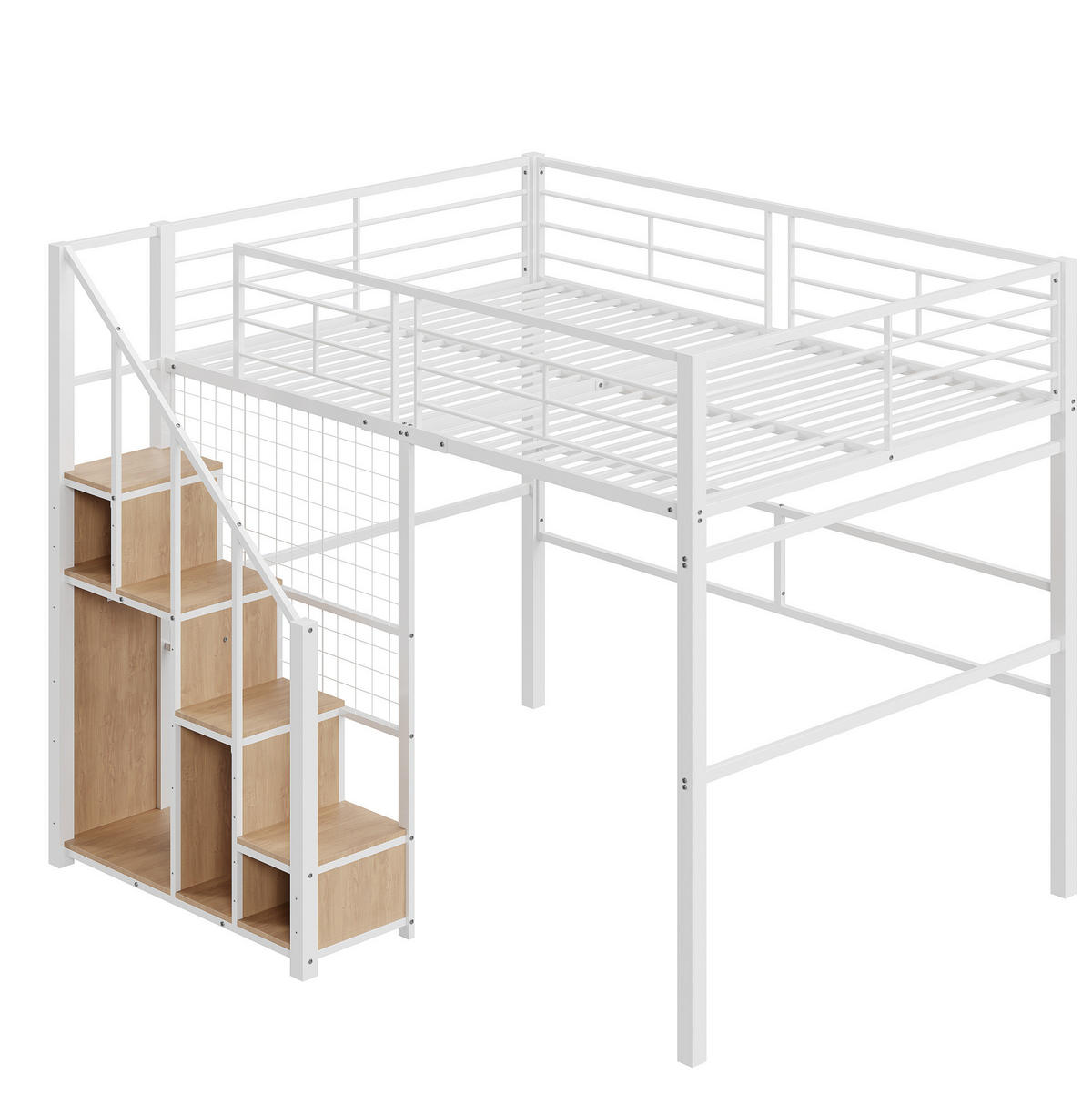 HOCHBETT aus Metall 140x200 cm in Weiß mit Stauraum & Treppe - Weiß, Metall (140/200cm) - Modfu