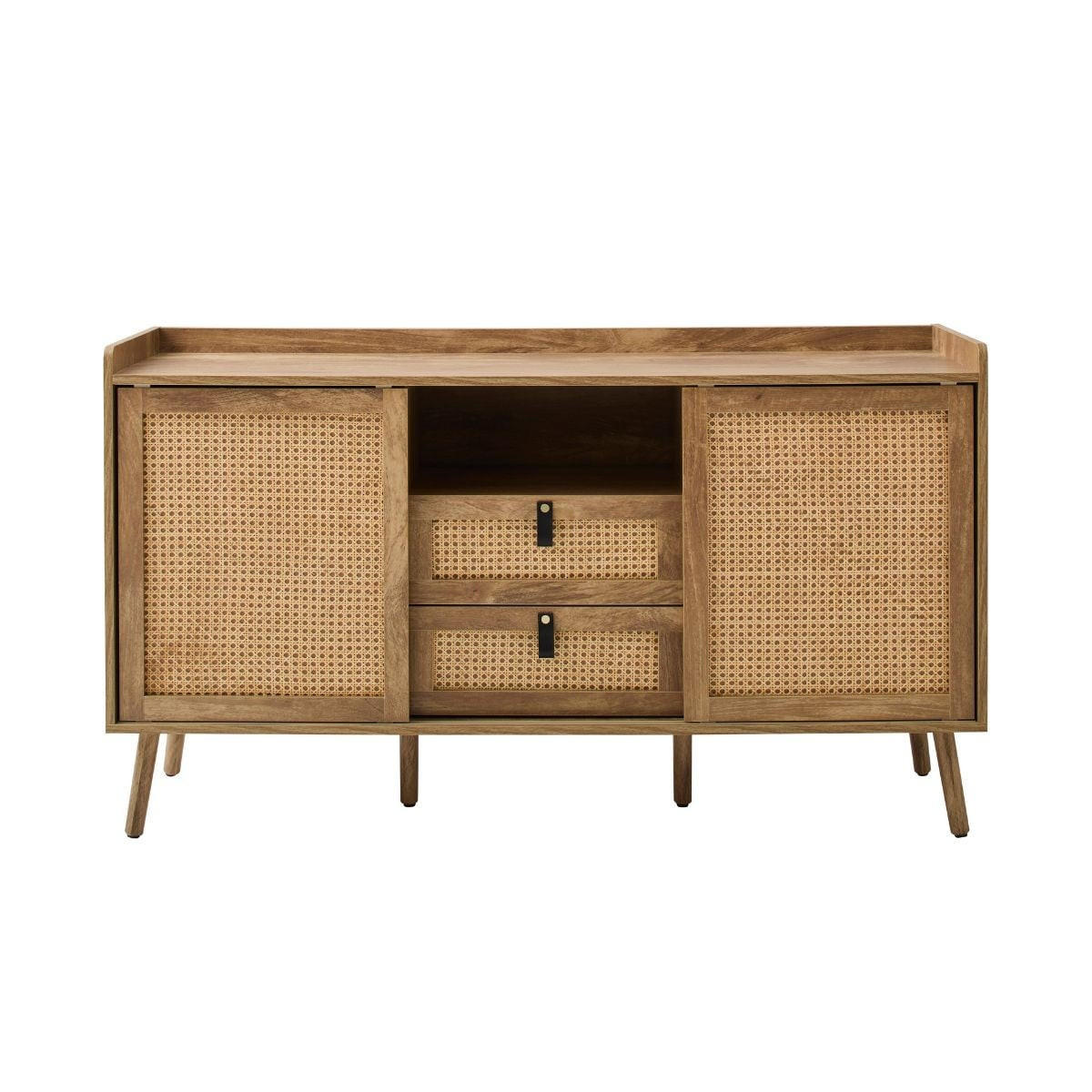 SIDEBOARD mit 2 Türen und 2 Schubladen mit Rattanfronten 39/140/80 cm - Eschefarben, Holzwerkstoff (39/80/140cm) - Calicosy