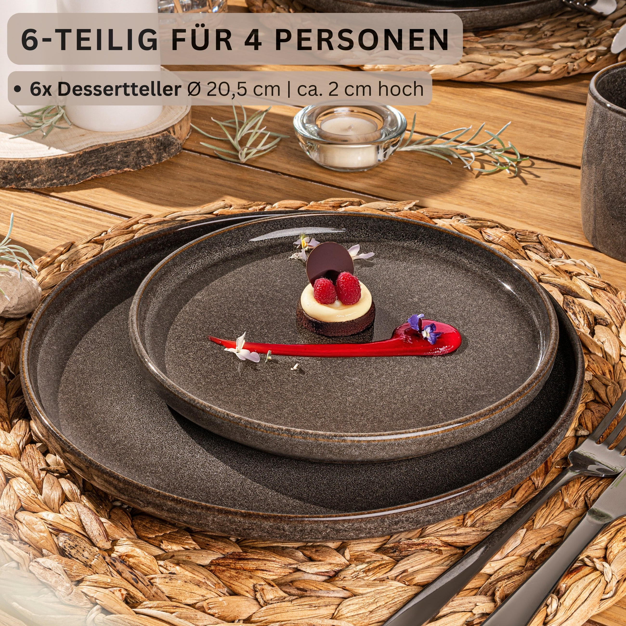 DESSERTTELLER SET KAIRO GRAPHIT - 6 teilig aus Steingut - Braun, Keramik (27.5cm) - Sänger