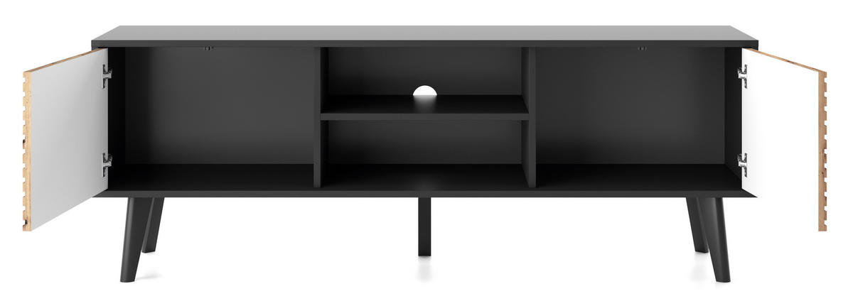TV-SCHRANK WILLOW 154 cm Schwarz Eiche Artisan – 2 Türen, Push-to-Open - Schwarz, Holzwerkstoff/Kunststoff (154/56/39cm) - DomoHome