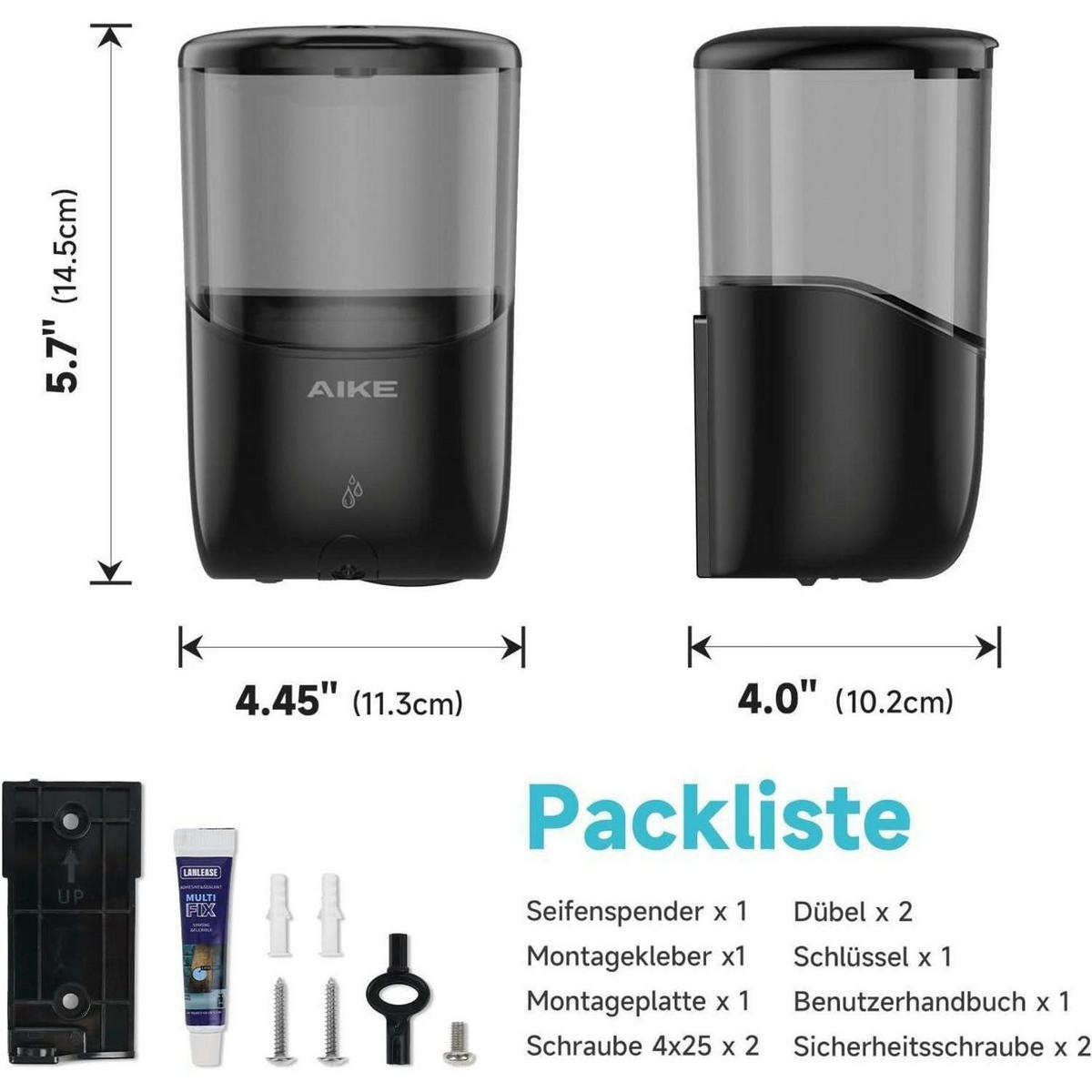 SEIFENSPENDER Automatisch Wandmontage 650 ml Schwarz - Schwarz, Kunststoff (10.6/20/11.7cm)