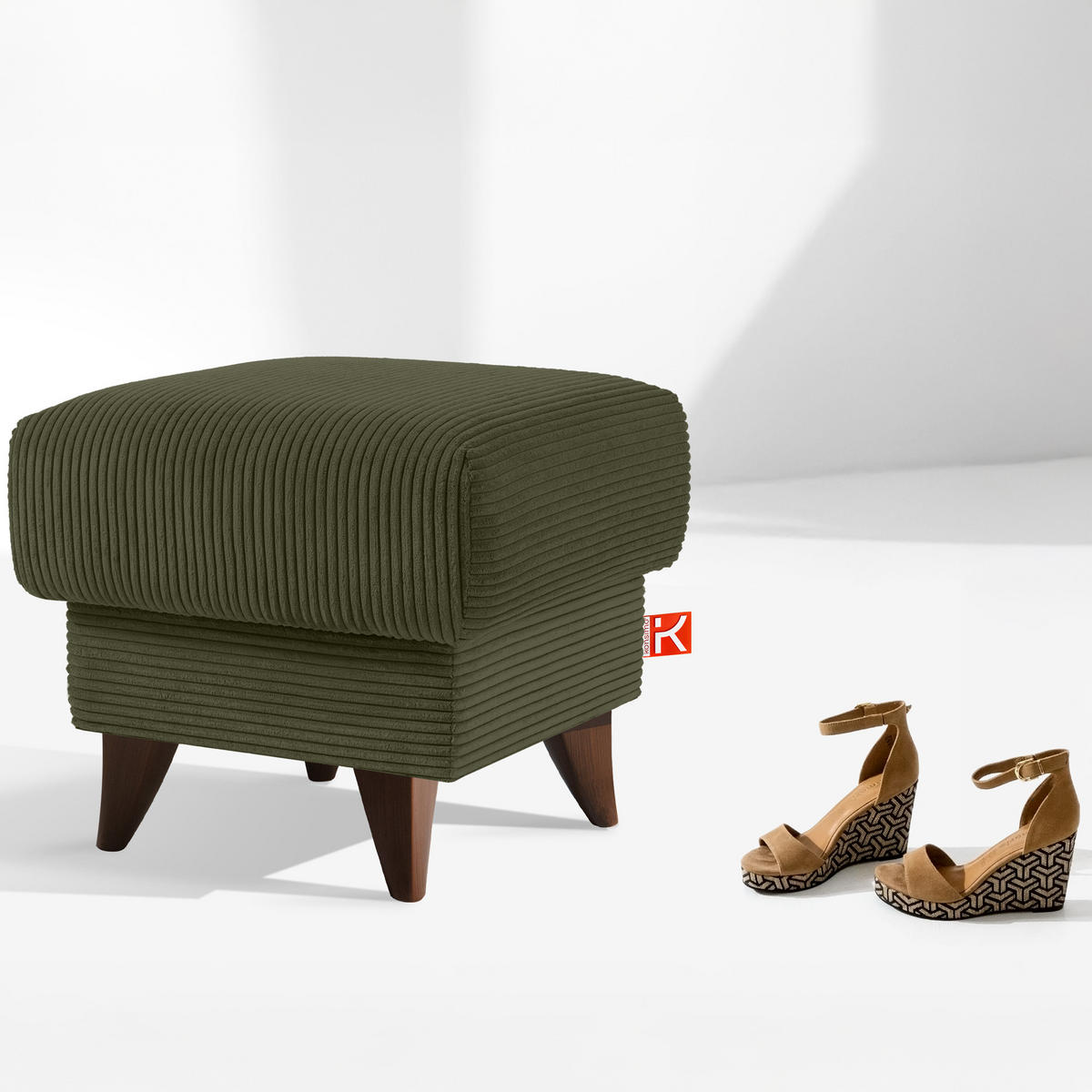 FUẞSTÜTZE GUSTAVO II, Olivgrün - Braun/Olivgrün, Holz/Holzwerkstoff (53/49/53cm) - KONSIMO®