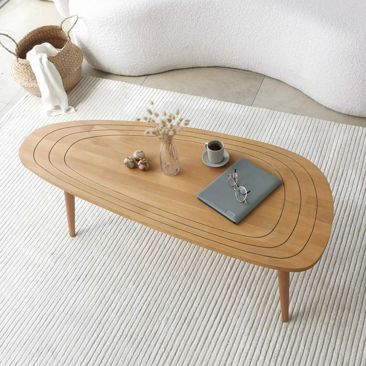 KONFERENČNÍ stolek se zaoblenou deskou, délka 115 cm - SWEET - jabloňová, kompozitní dřevo (115/50/38cm) - Calicosy