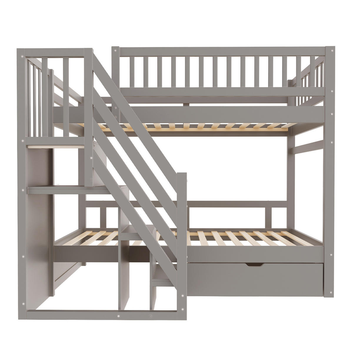ETAGENBETT 90/200 cm aus Kiefernholz mit Treppe und Stauraum Grau - Grau, Holz (90/200cm) - Modenvie