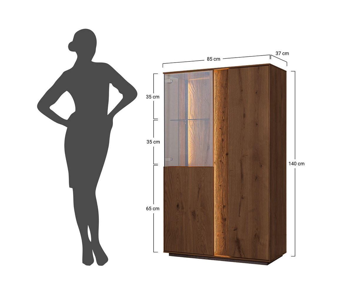 VITRINE Collodi Wildeiche Tabak 85 / 37 / 140cm - Wildeiche, Holz (85/140/37cm) - Feldmann-Wohnen