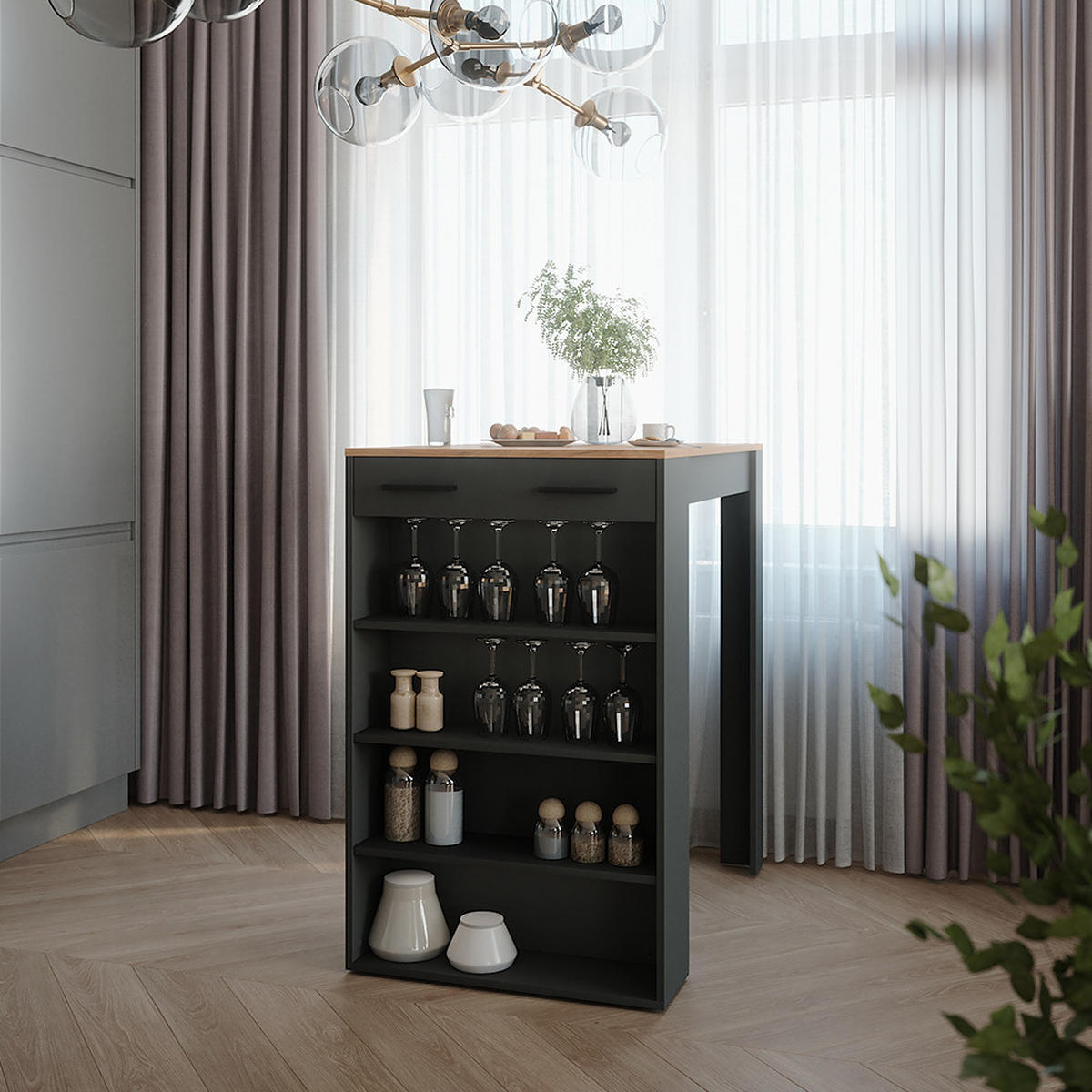 BAROVÝ STŮL Repose Zlatý dub power/antracit - medově dubová/antracitová, kompozitní dřevo (100/67/106cm) - Vicco