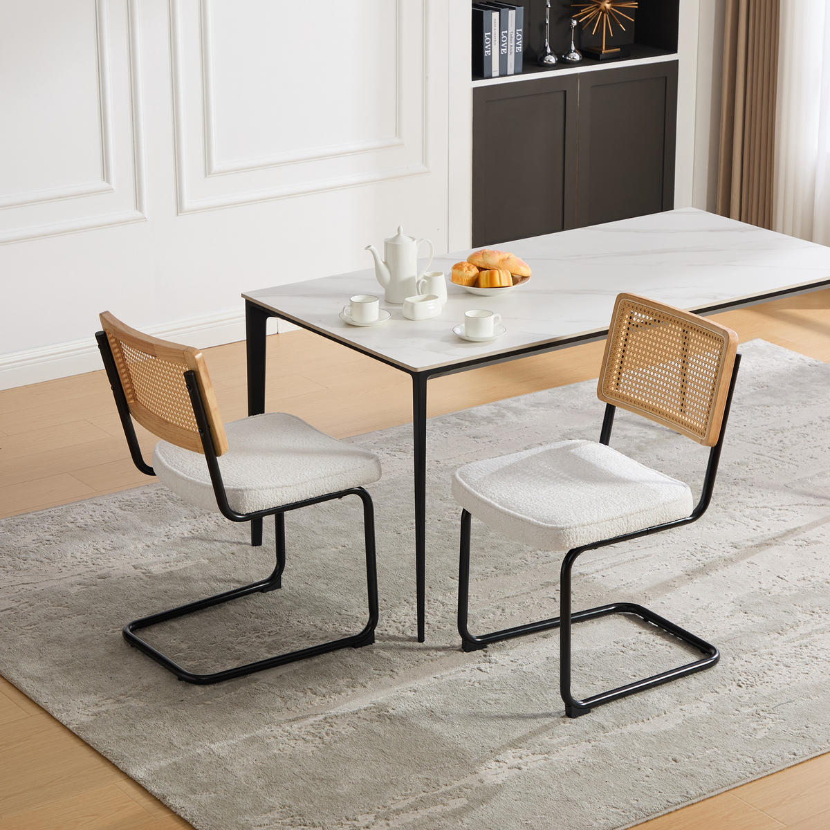 SCHWINGSTUHL DE-36881 2er-Set mit Rattan-Rückenlehne und Chenille-Sitz Elfenbein - Creme, Metall (58/86/46cm) - ComfortXL