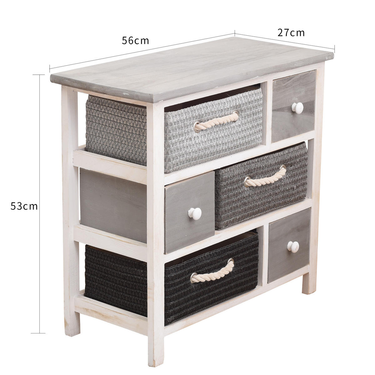 KOMMODE Grau 27/56/53 cm - Grau, Holzwerkstoff (27/53/56cm) - Mobili Rebecca