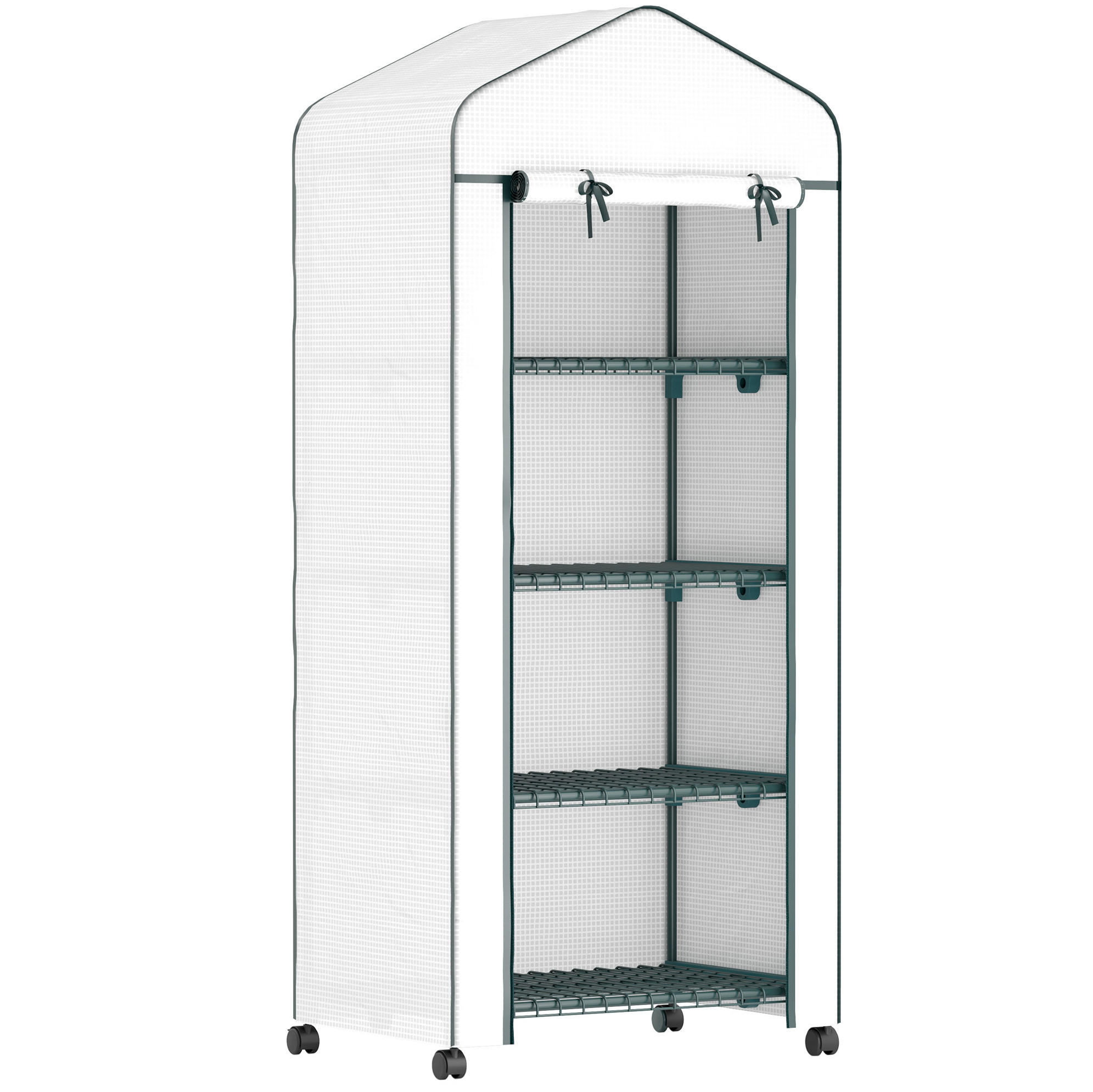 GEWÄCHSHAUS aus Stahl 69x50x165 cm in Weiß mit Rolltür & 4 Regalböden - Weiß, Metall (50/165/69cm) - Modfu