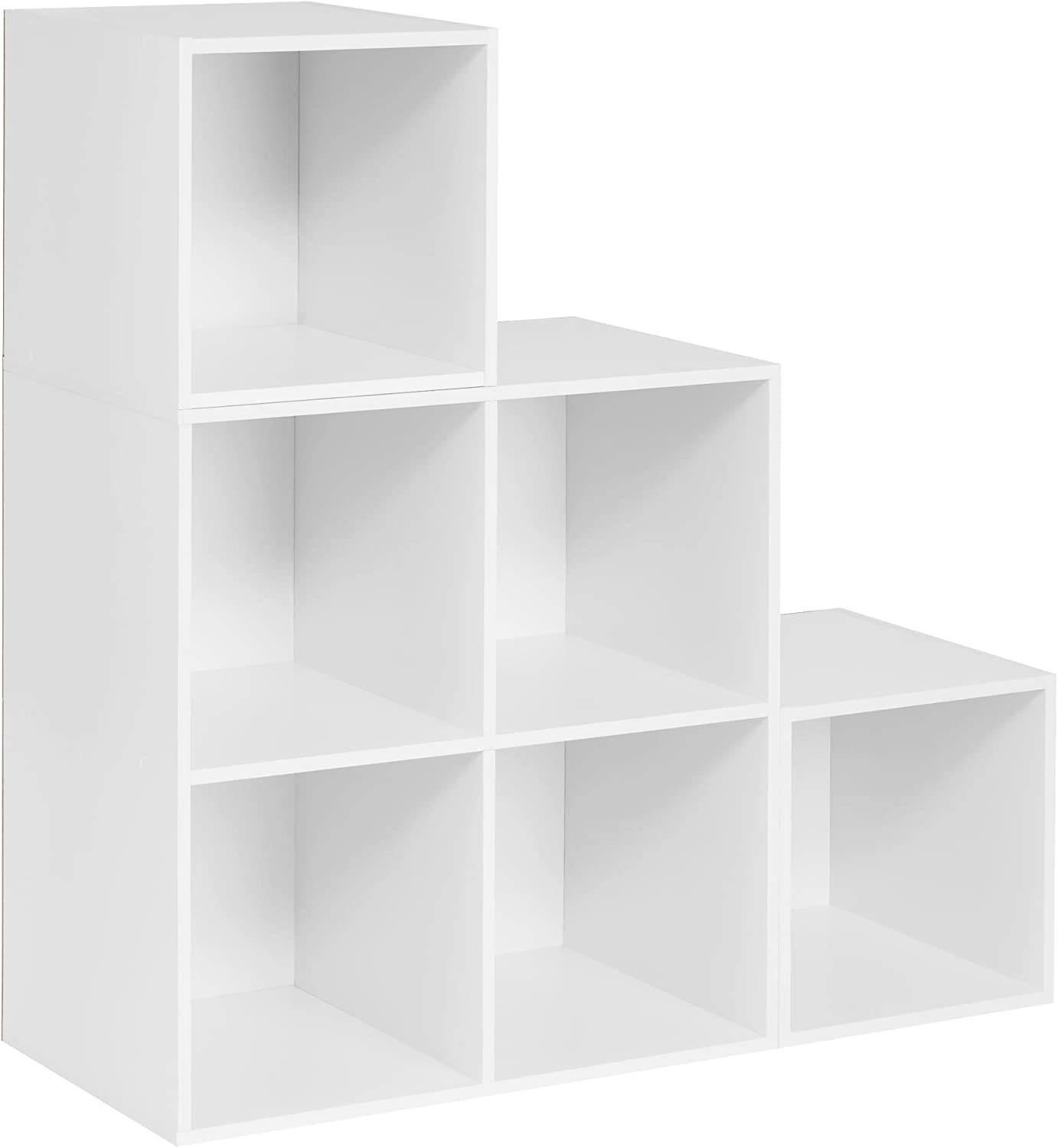 REGAL Bücherregal mit 6 Fächern, Stufenregal, 90x90x30 cm,Weiß - Weiß, Holzwerkstoff (90/90/30cm) - Woltu