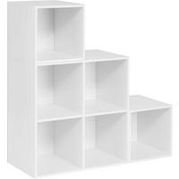 REGAL Bücherregal mit 6 Fächern, Stufenregal, 90x90x30 cm,Weiß - Weiß, Holzwerkstoff (90/90/30cm) - Woltu