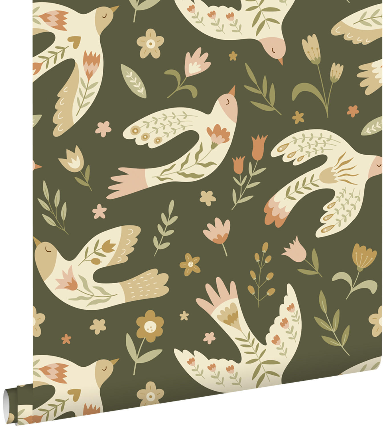 TAPETE Blumen und Vögel 50 x 900 cm - Grün, Papier (50/0.1cm) - ESTAhome