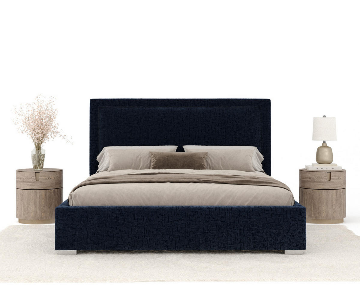 POLSTERBETT Ordina Marineblau 160/200 cm im Chenille-Stoff - Silberfarben/Naturfarben, Holz/Holzwerkstoff (160/200cm) - Maison de Reve